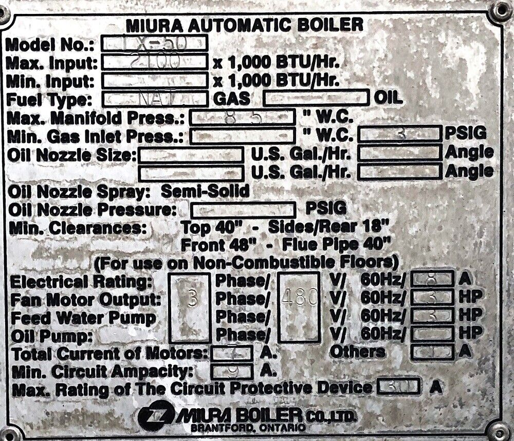 Miura LX-50 Boiler