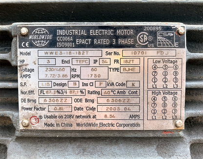 Worldwide WWE3-18-182T Motor