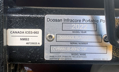 New ~ Doosan LCV6WKUB-60HZ-T4F Portable Lighting & Power