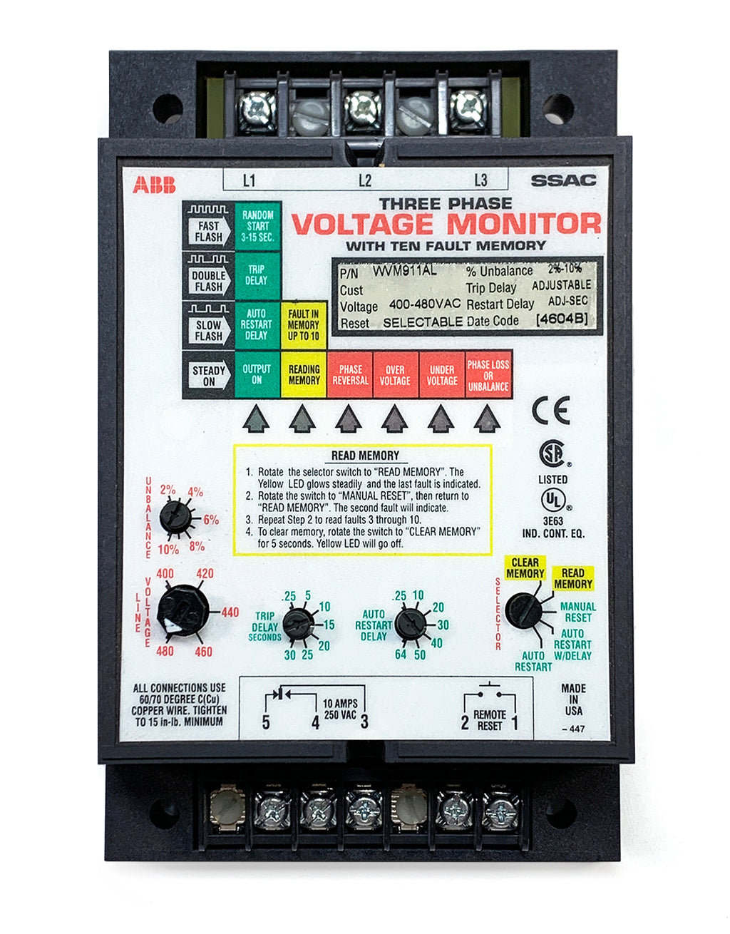 New / Open Box ~ ABB SSAC WWM911AL 3-Phase Voltage Monitor