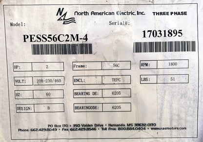 New / Open Box ~ North American Electric PESS56C2M-4 3-Phase, 2HP Motor