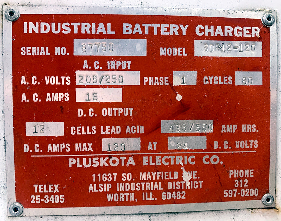 Pluskota Electric Co. SDR12-120 Forklift Battery Charger