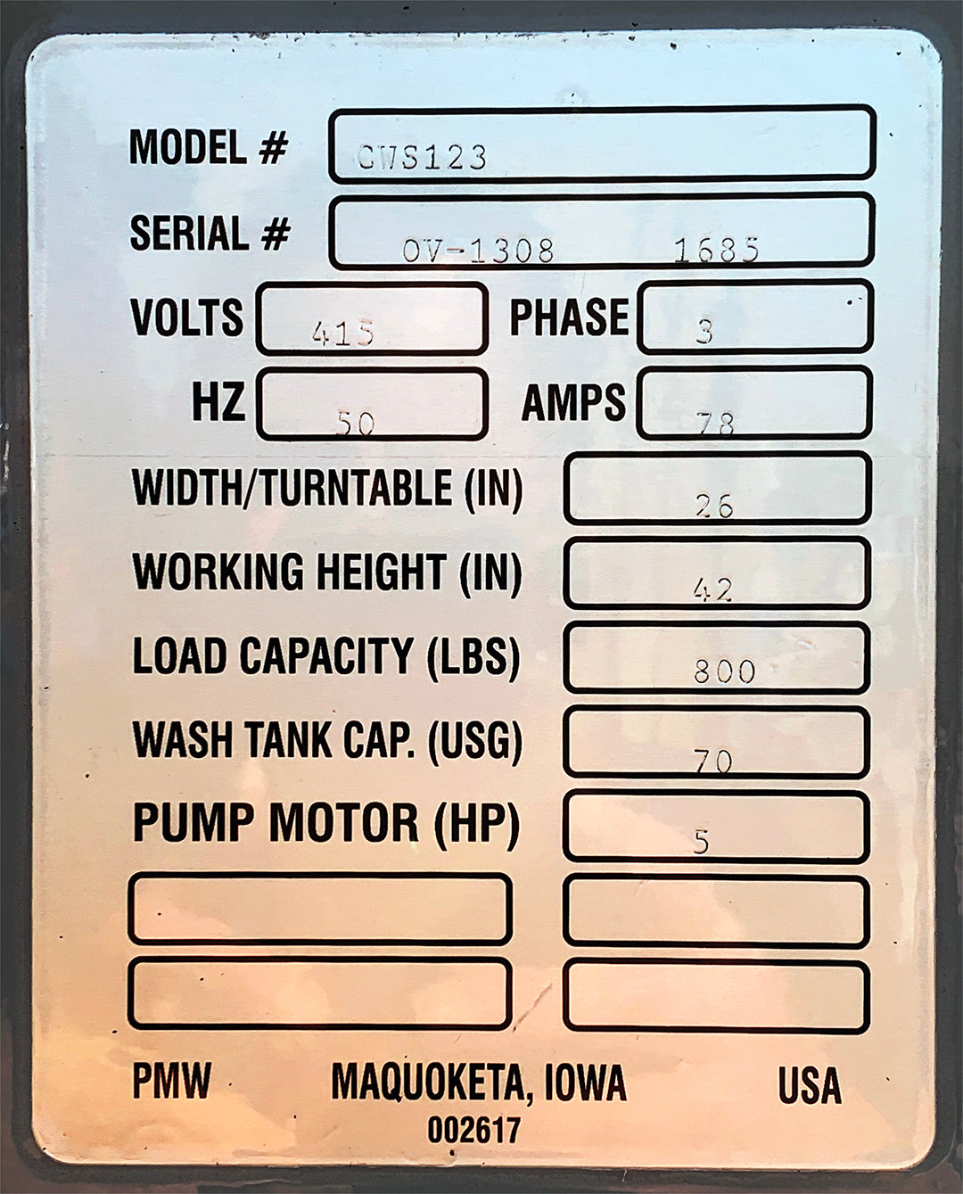 2008 Stoelting CSW-123 Power Spray Parts Washer