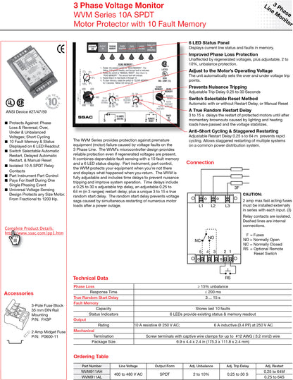ABB SSAC WVM911AL 3-Phase Voltage Monitor